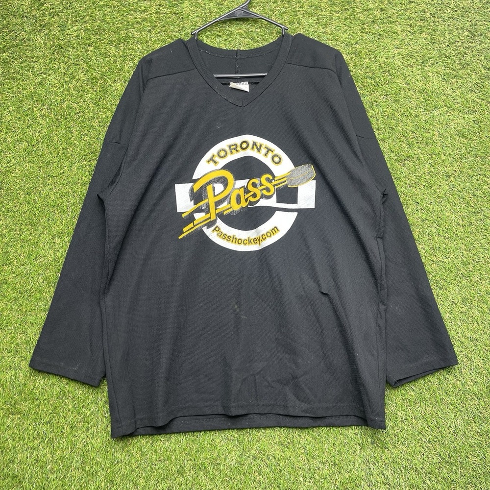 Vintage Toronto Hockey Jersey Mens Medium Spell Out Pass Hockey Sports Black 90s